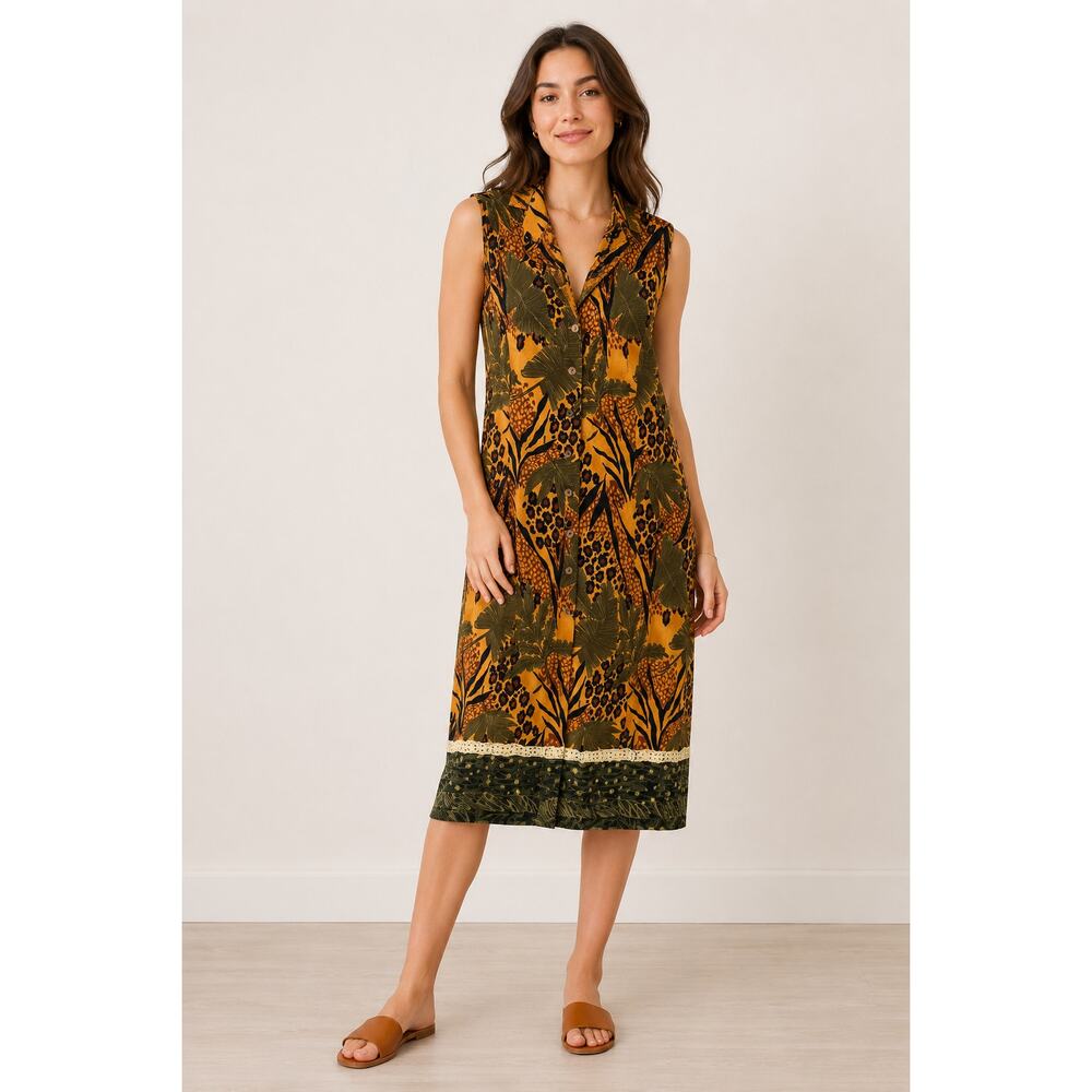 Vintage 90s Olivia Rose Sz 16 Midi Dress Safari Jungle animal print‎ Sleeveless